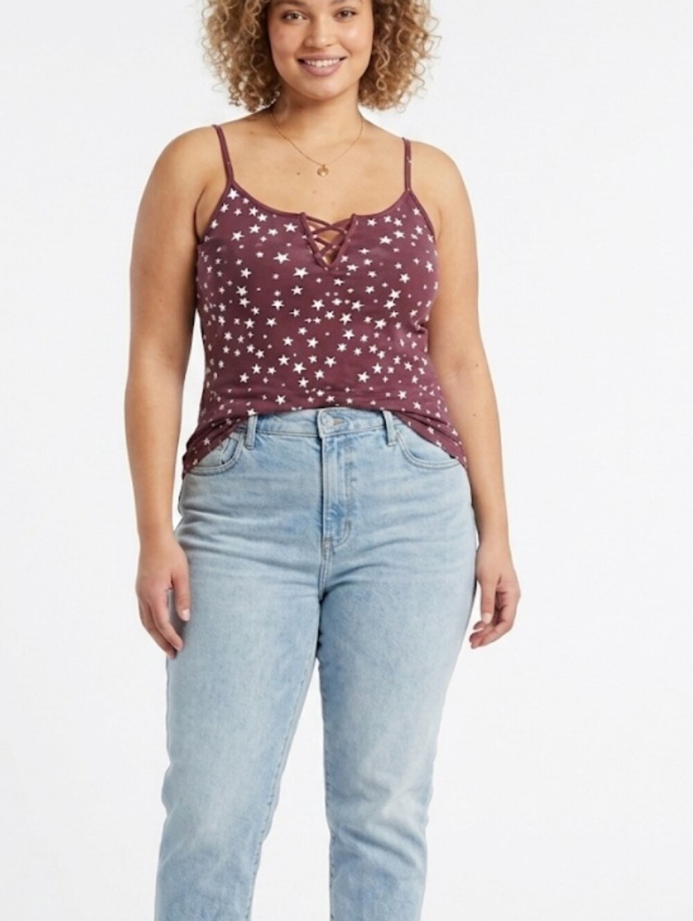 Torrid 2 Burgundy Star Print Ladder-Front Cami Top